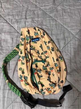 Kavu Crossbody Rope Sling Bag with Green Strap and Cactus Print